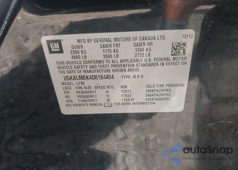 2013 GMC Terrain Sle z USA, uszkodzony, nr VIN 2GKALMEK4D6184454